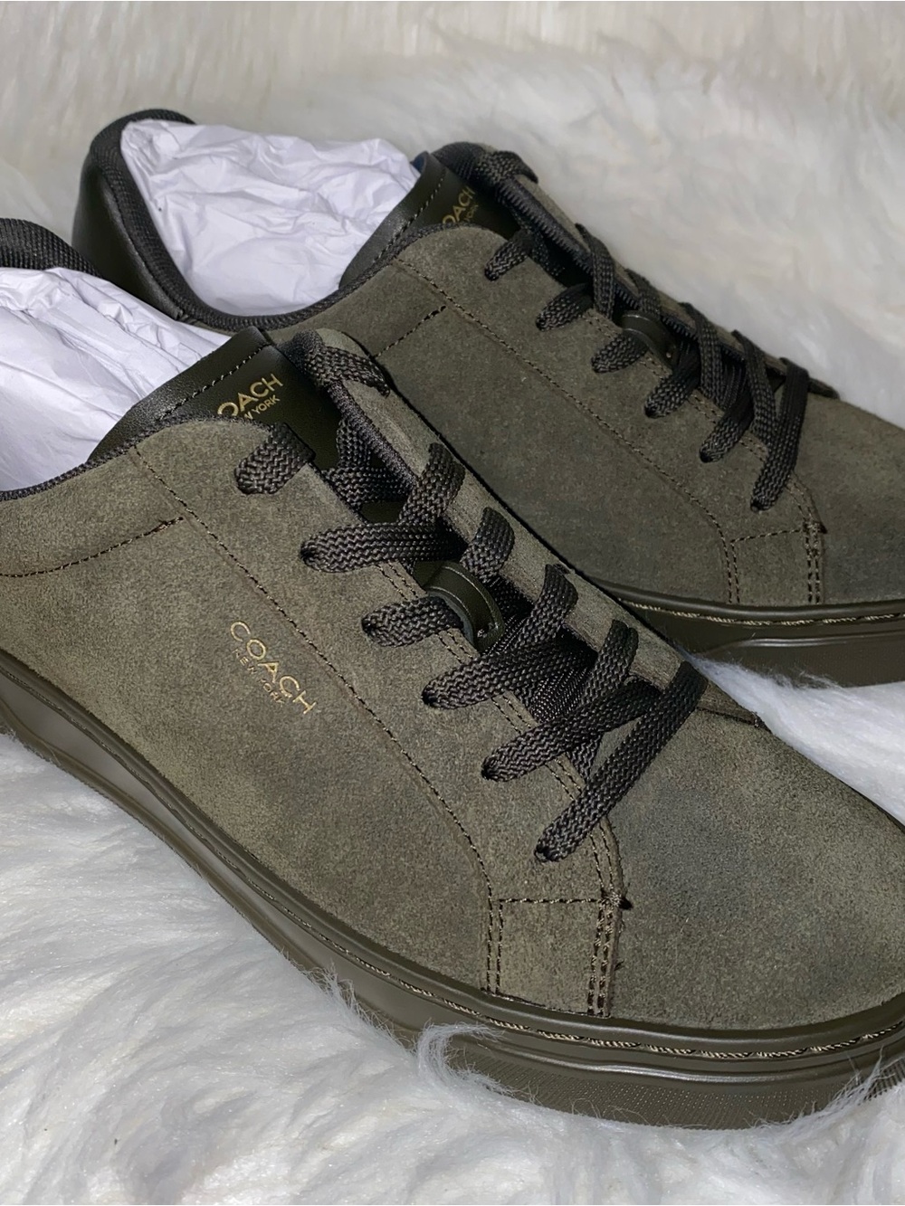 Coach High Line Sneaker Suede size 9.5 woman New with box Olive color - Picture 2 of 10